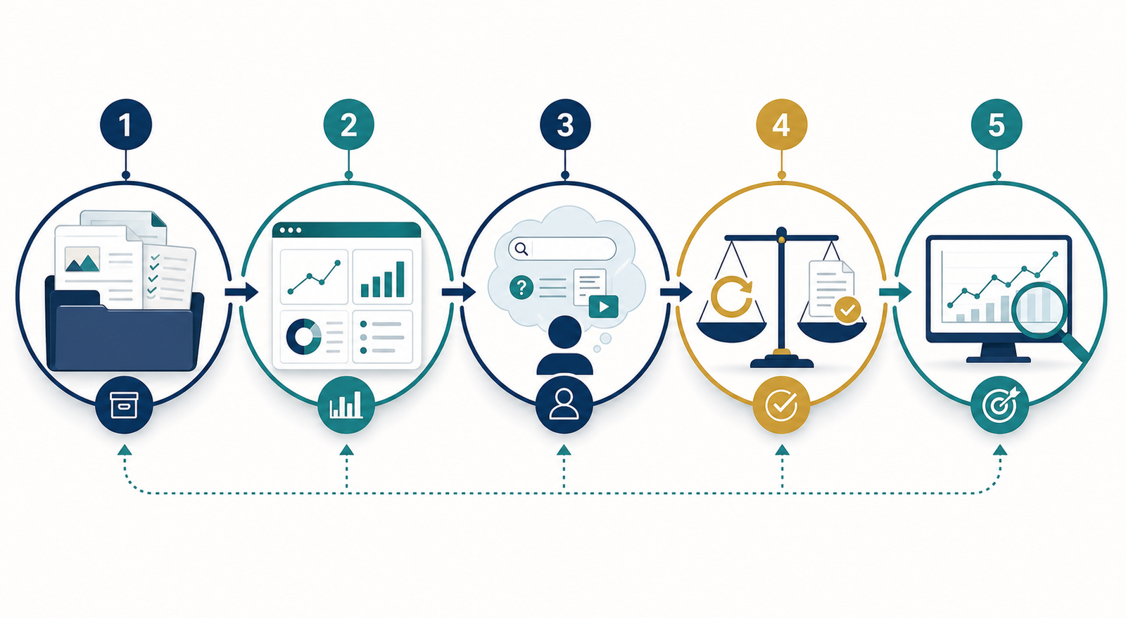 Content audit workflow from inventory and performance evaluation to user intent, decisions and measurement