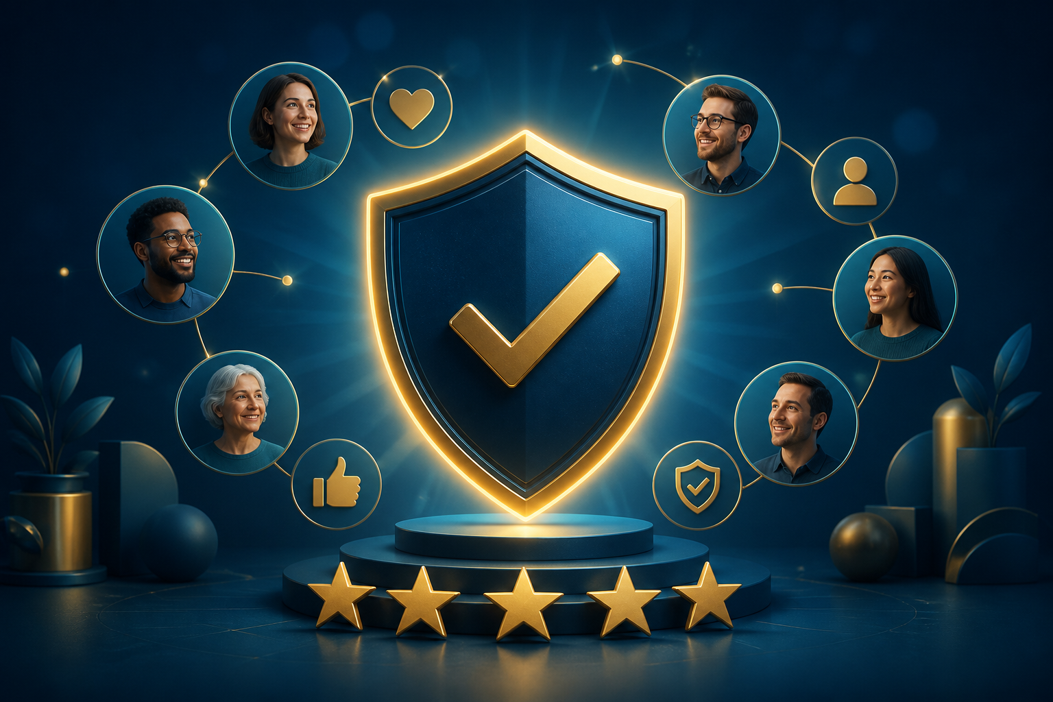 Strong brand reputation represented by customer trust signals around a protective shield