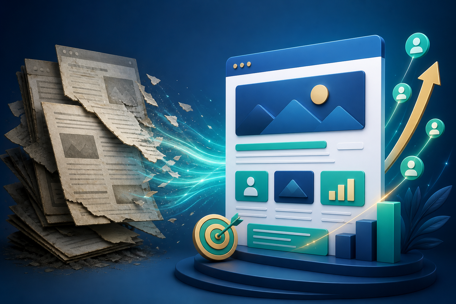 Old website content being transformed into an updated evergreen resource that attracts qualified visitors