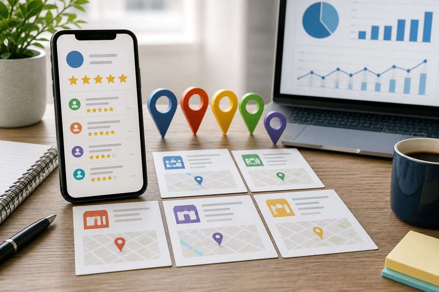 Local reviews, map pins, directory citations and performance analytics