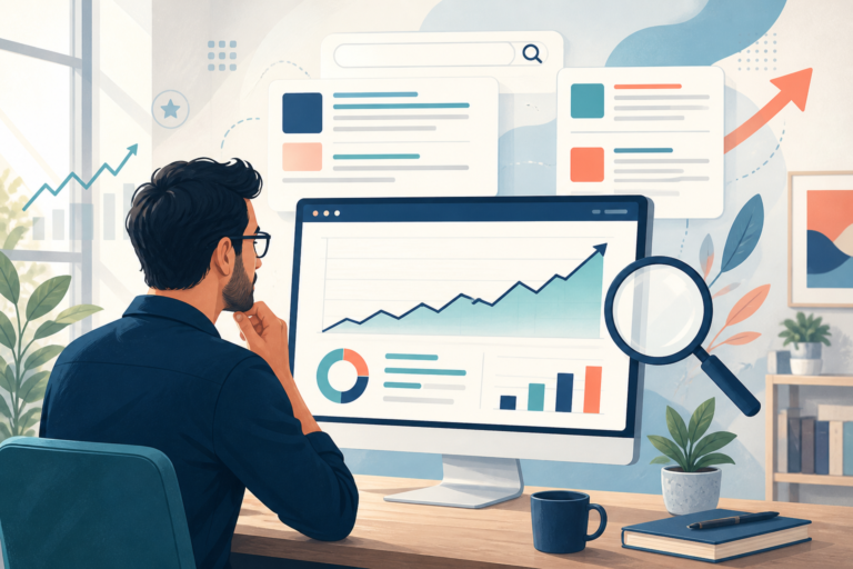 Business owner reviewing ethical SEO growth and organic search performance