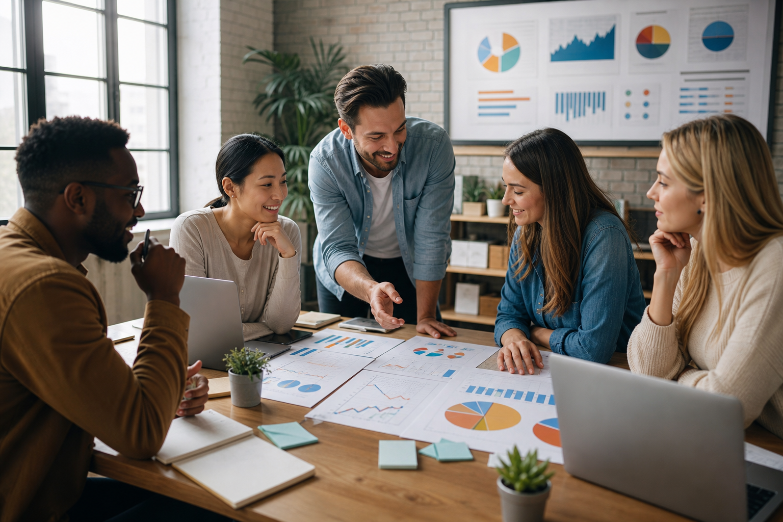 Marketing team reviewing organic search traffic, content and conversion reports